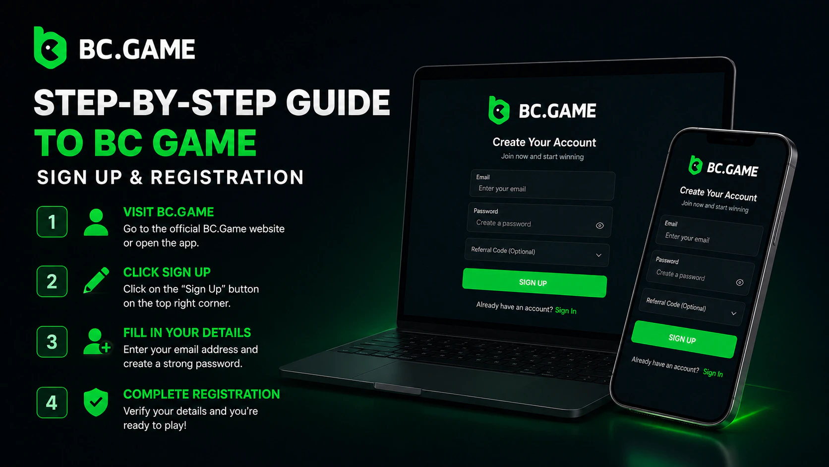 Step-by-step guide to registering or logging in to the BC game
